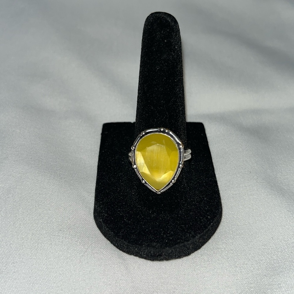 925 Cats Eye Faceted Genuine Gemstone Teardrop Ring